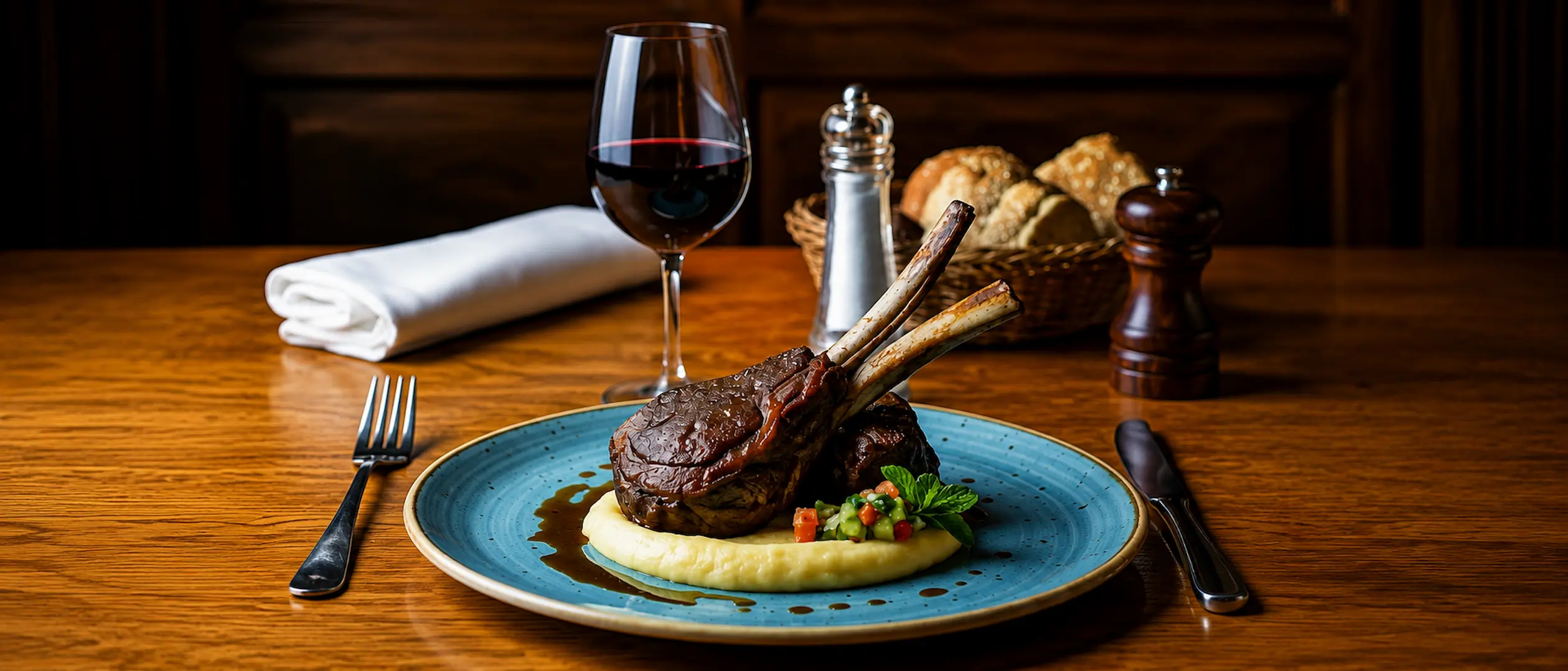 Cordero al asador y mesa de comida patagónica
